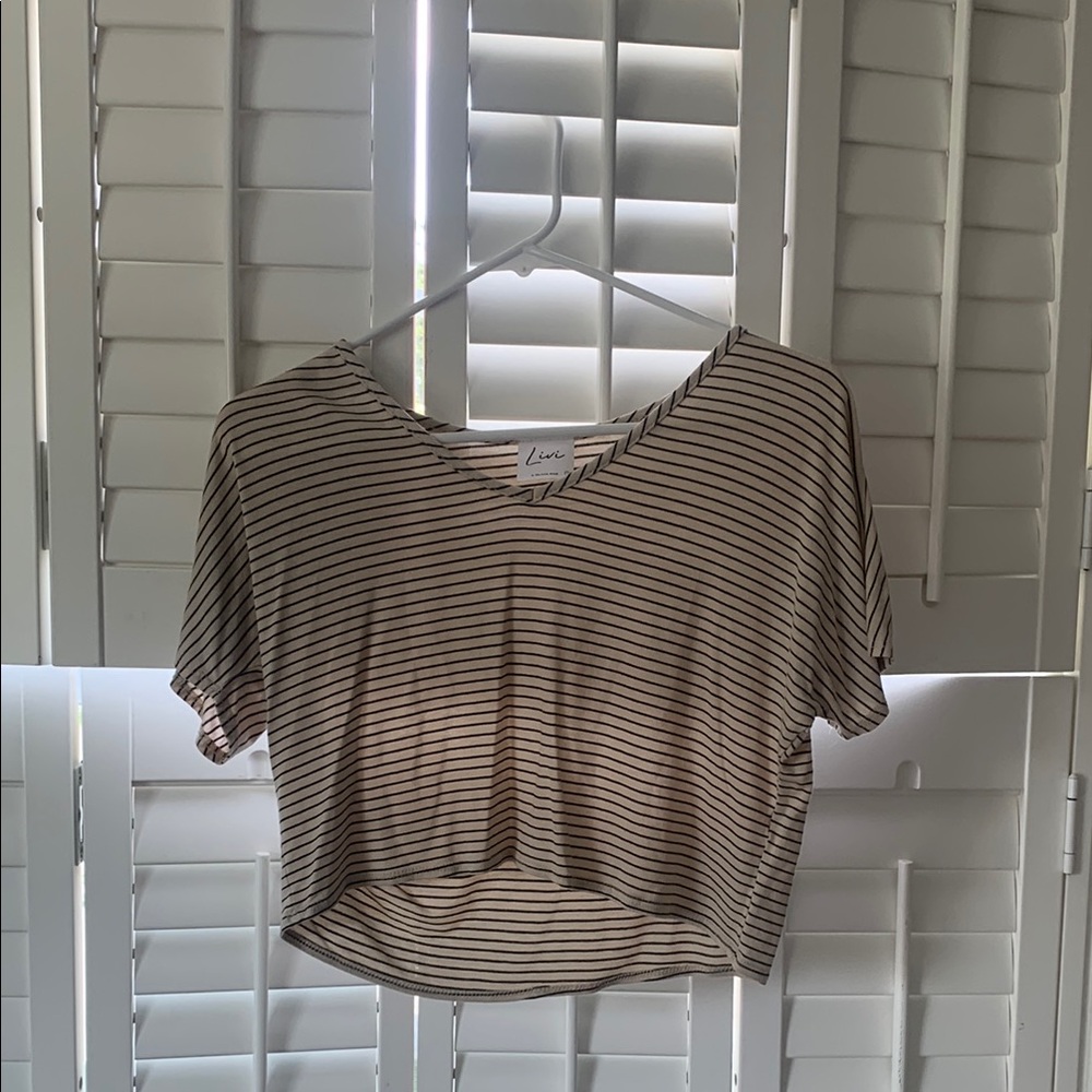 Livi Casual Brown and White Striped Crop Tee Short Sleeve